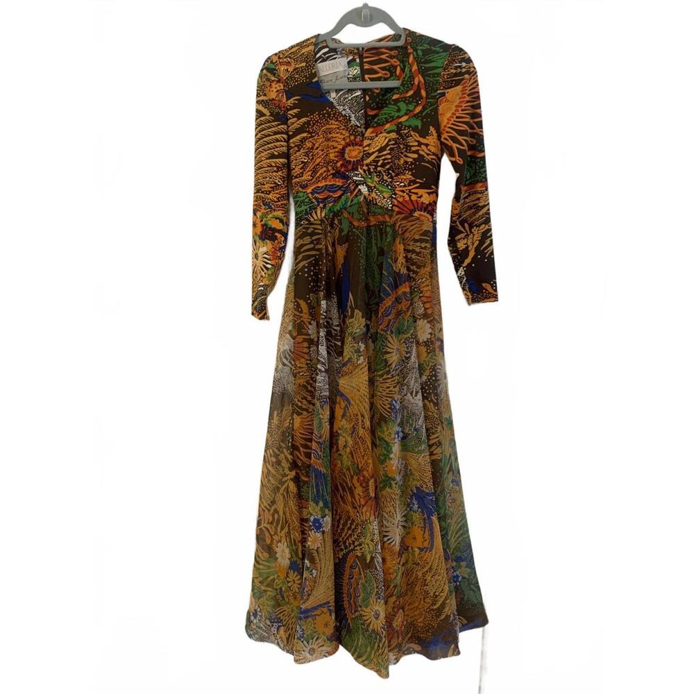 Vintage Don Luis De Espana Long Sleeve Maxi Dress with Colorful Floral Print